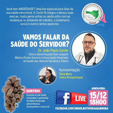 O SINSEB convida à todos para participarem da nossa live sobre “Covid-19 e a saúde do Servidor Público".