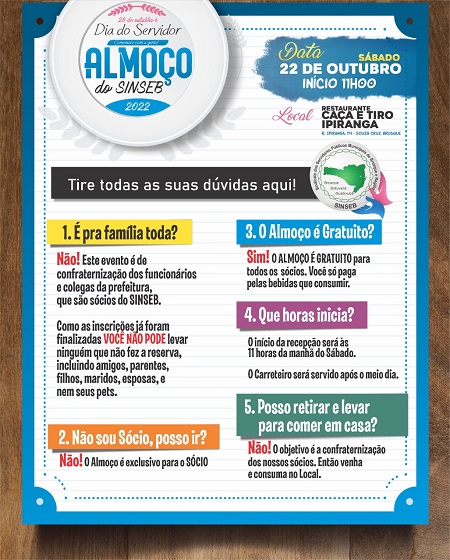Regras do Almoço do Dia do Servidor Público - 22 de Outubro!